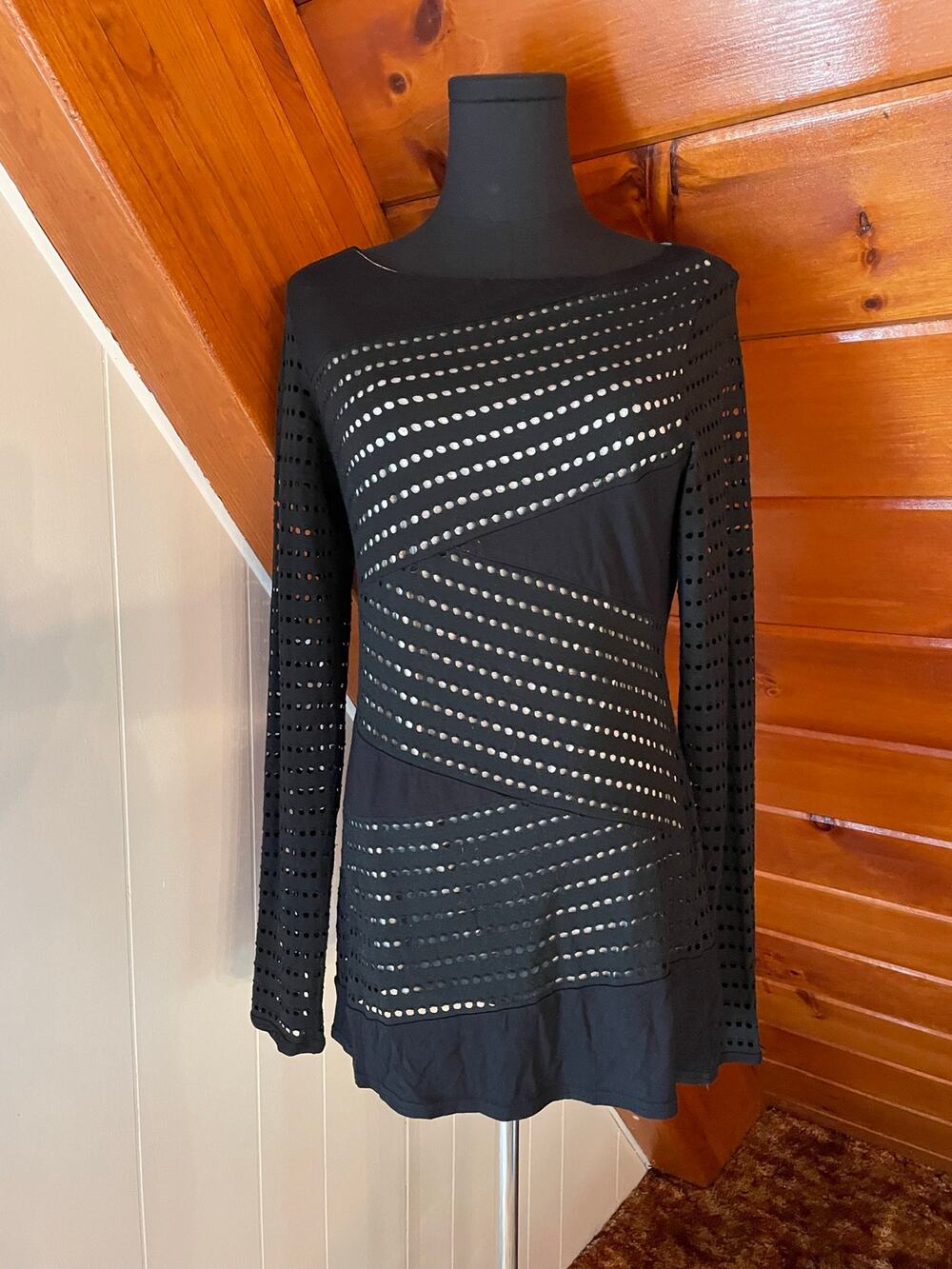 Joseph Ribkoff Laser Cut Perforated Boat Neck Tunic Goth-Glam sz 10